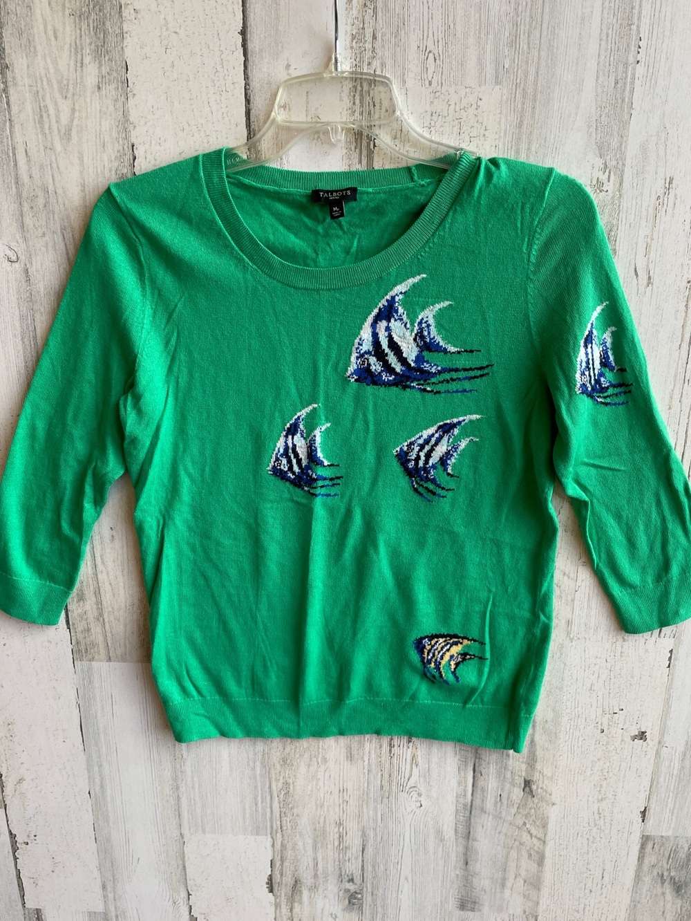 Talbots Bright Green Lightweight Embroidered Fish Sweater Fun For A Cruise
